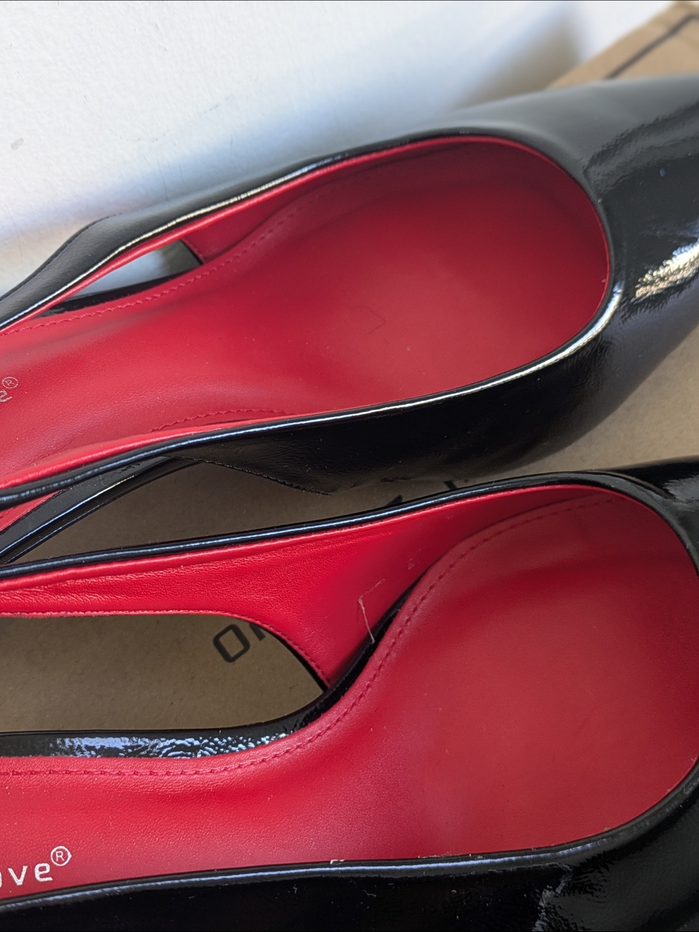 Black Patent Leather Kitten Heel Sandals with Red Insole